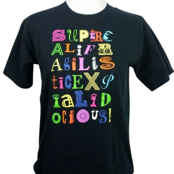 Disney Mary Poppins T-Shirt Girls Youth Large Supercalafragalistic Top Black